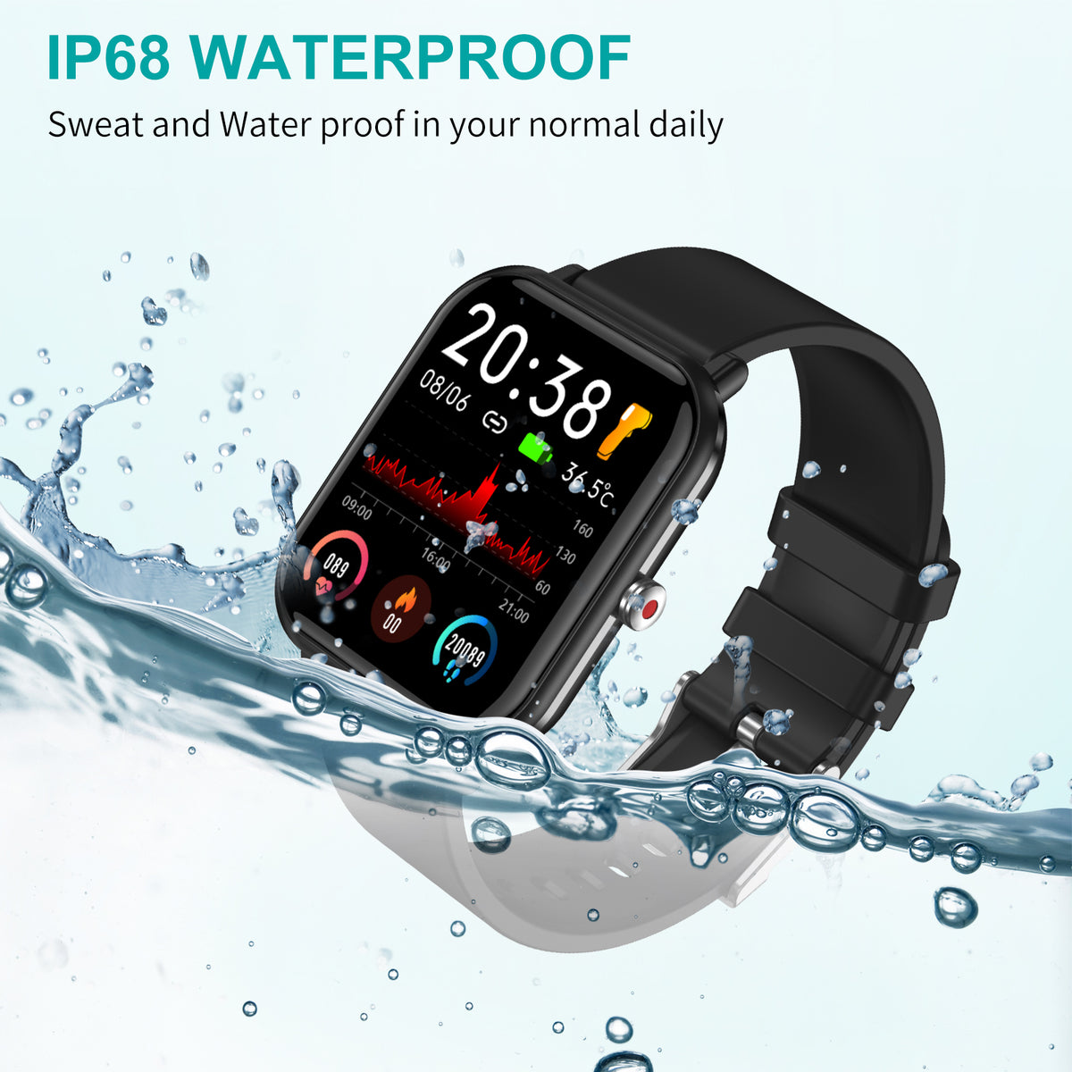 Smart Watch IP68 Waterproof Fitness Tracker GloryFit Thermometer