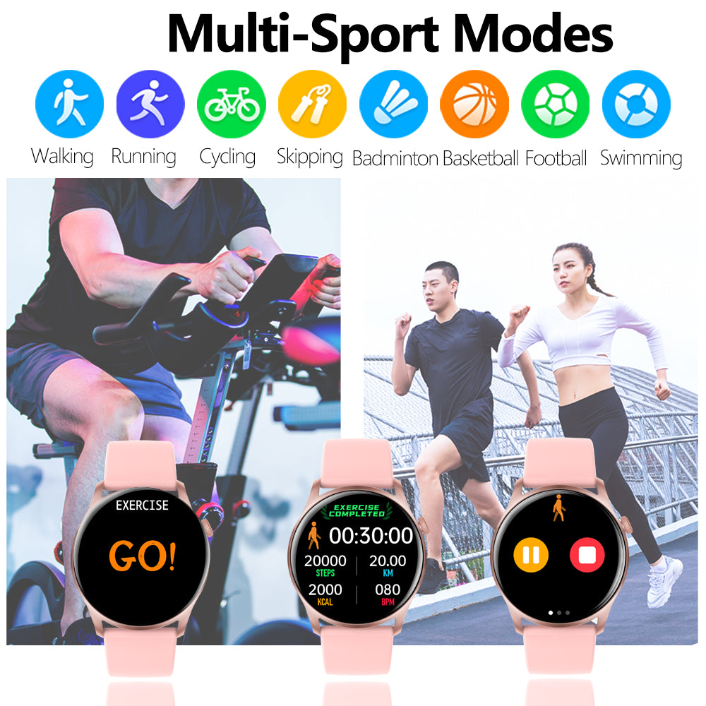 Smart Watch 5 ATM Waterproof Sports Fitness Tracker Round Face Women DIGIKUBER
